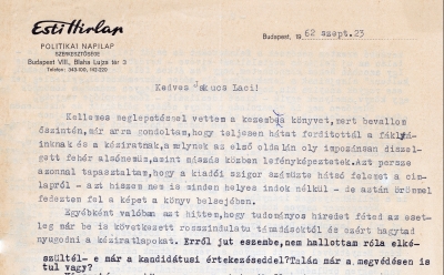 Bernáth László Jakucs Lacinak küldött levele a Faggyúfáklyás-expedíció megjelenésének idején részlet)