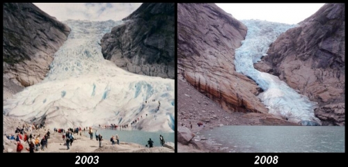 A gleccserek változása néhány év alatt is szembetűnő (Forrás: Wikipedia)