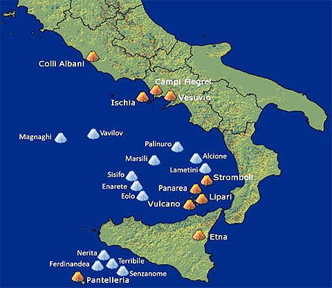 A tenger alatti vulkánok elhelyezkedése a Lipari-szigetek környezetében  [Forrás: https://www.nauticareport.it]